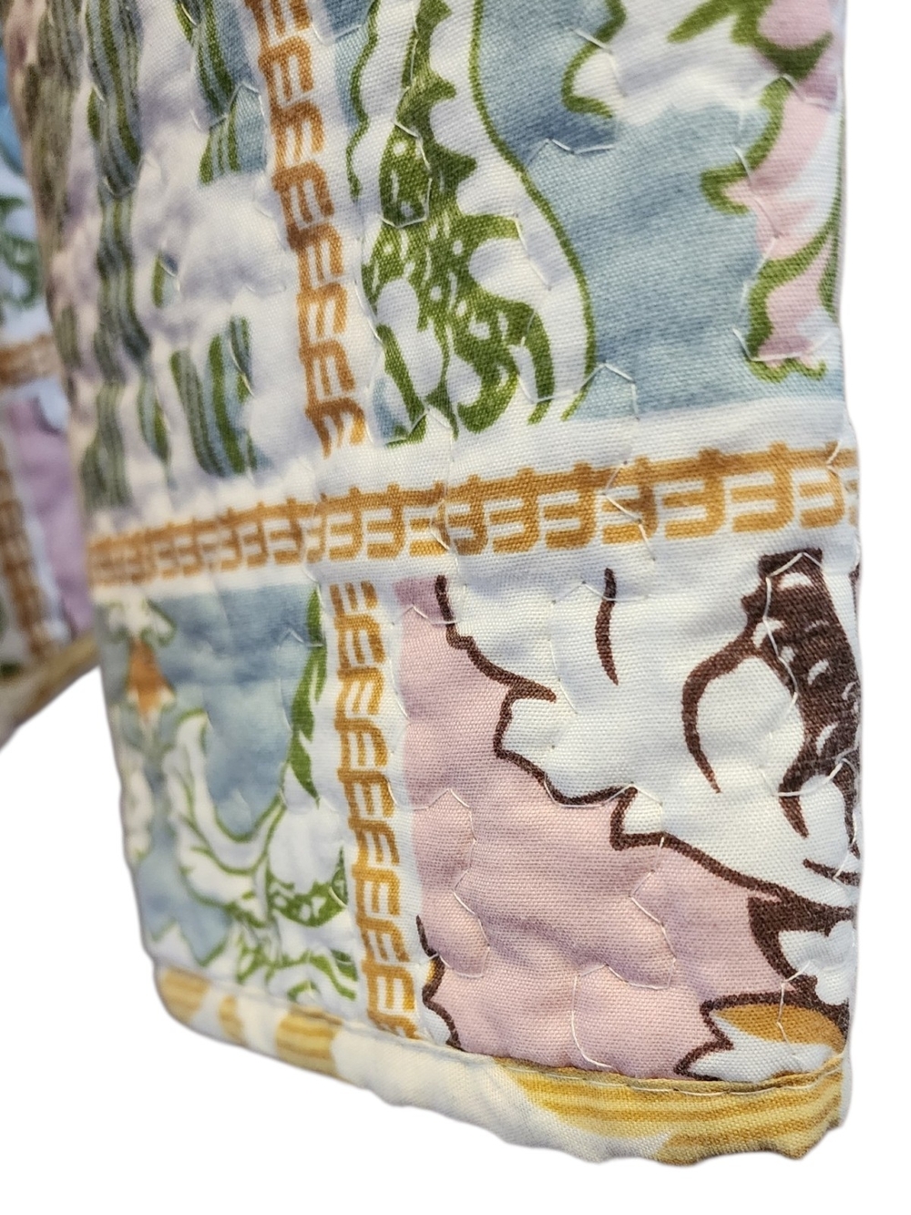 Repurpose Quilted Coat Jacket Paisley Pastel Floral Homemade Spring Fall Upcycle - Picture 4 of 8